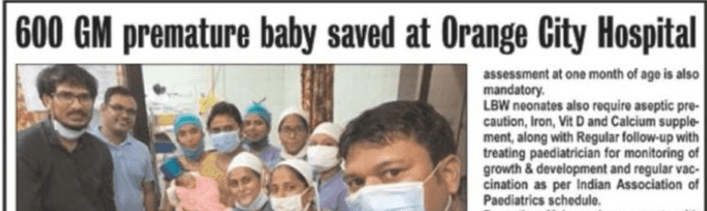 600 GM premature baby saved at Orange City Hospital